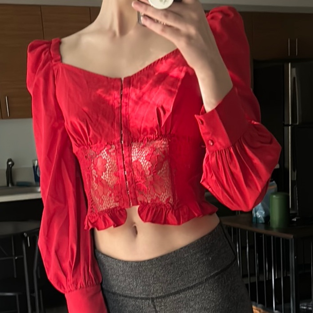 Red Ruffled Crop Blouse